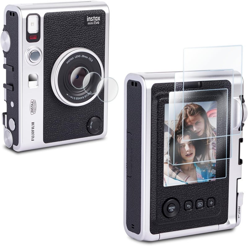 Rieibi [3+3عبوة] واقي شاشة لكاميرا فوجي فيلم إنستكس ميني إيفو + عدسة فيلم PET، 0.25مم صلابة 9H زجاج مقسى - Image 1